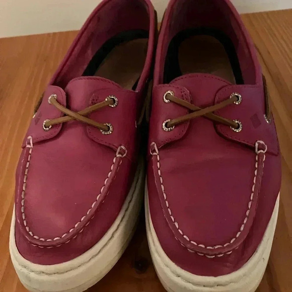 Hot-Pink Leather Sperry Topsider Platform Loafers - Picture 2 of 5